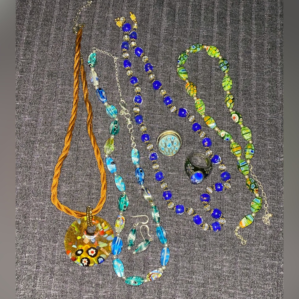 Millefiore, Murano and Italian Glass jewelry set